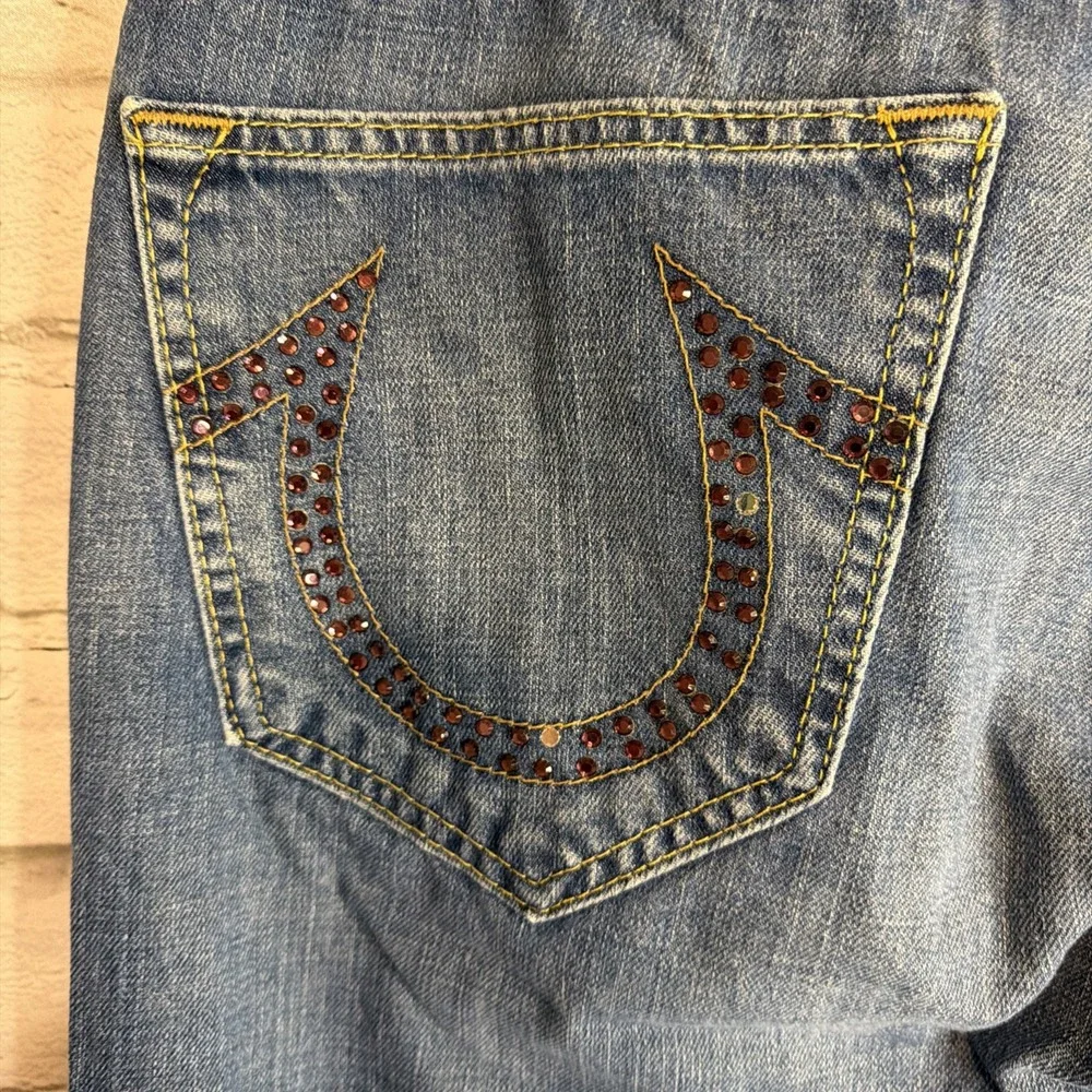 True Religion Straight Natural Jeans Men's 32 Embroidered Horseshoe Logo Blue